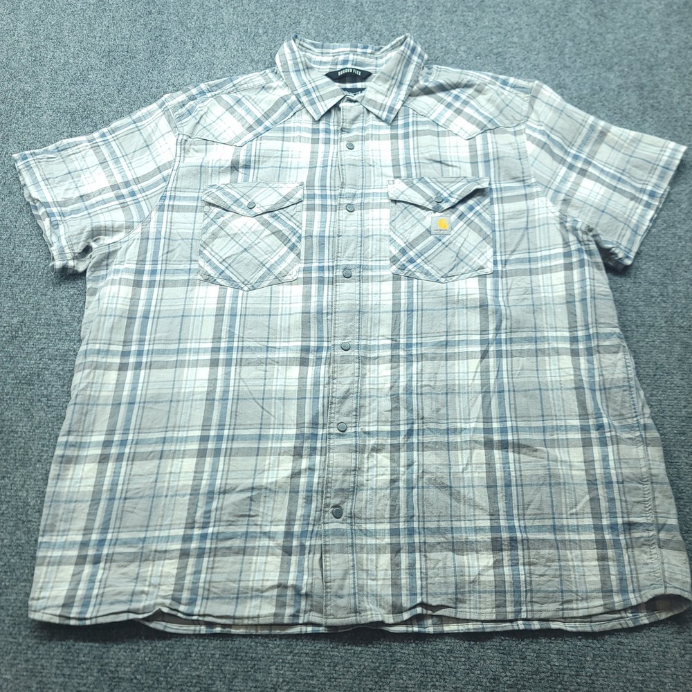 Carhartt Rugged Flex Relaxed Fit Plaid Short Sleeve Shirt Mens 2XL Blue Grey